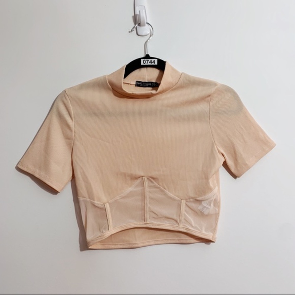 Nasty Gal Peach Ribbed Corset Crop Top Mock Neck